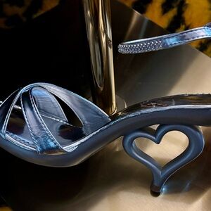 Silver Strappy Heels with Heart Shaped Heel